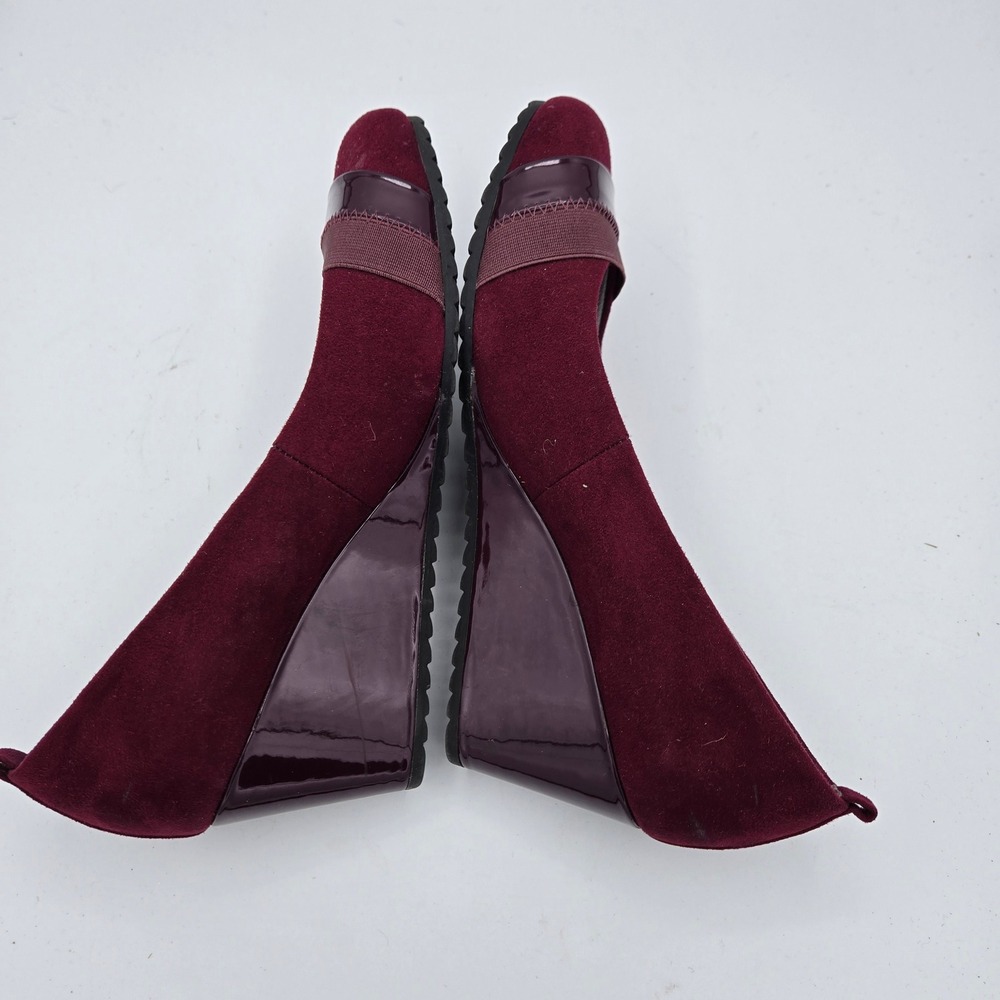 LifeStride Paris Wedge Shoes Burgundy Suede‎ Patent Elastic Comfort 8.5W - Picture 8 of 10